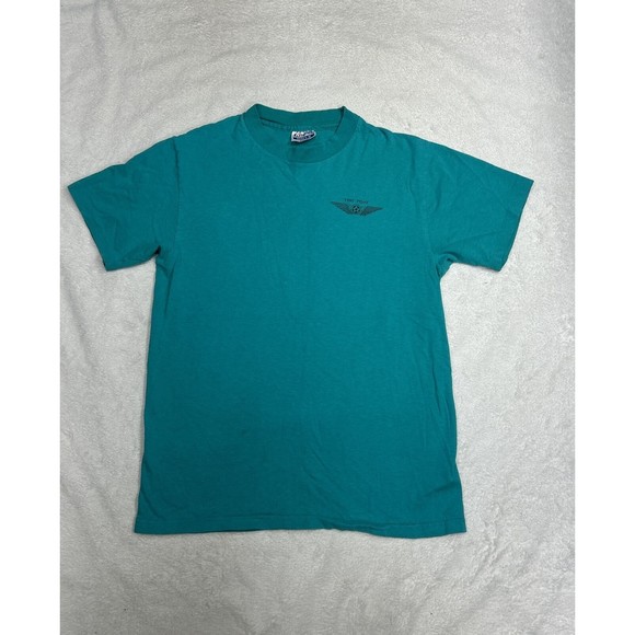Vtg 90s Air Force Test Pilot Pin Up Girl Teal Single Stitch T-Shirt Size Medium - Picture 1 of 8